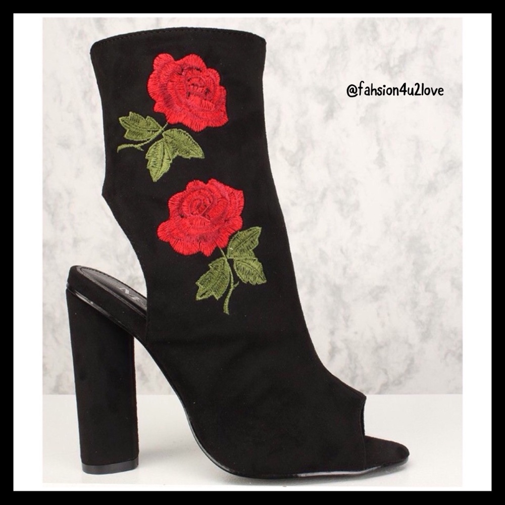 ❤️Size 7.5 Embroider Chunky Heel Booties Suede - Picture 4 of 6